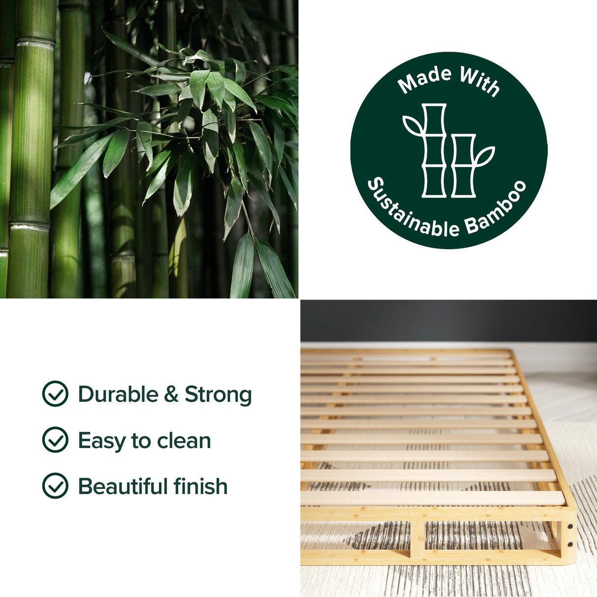 ZINUS Edgar 4 Inch Bamboo Box Spring, Mattress Foundation, Sturdy Bamboo Structure, Low Profile, Easy Assembly, Full Zinus