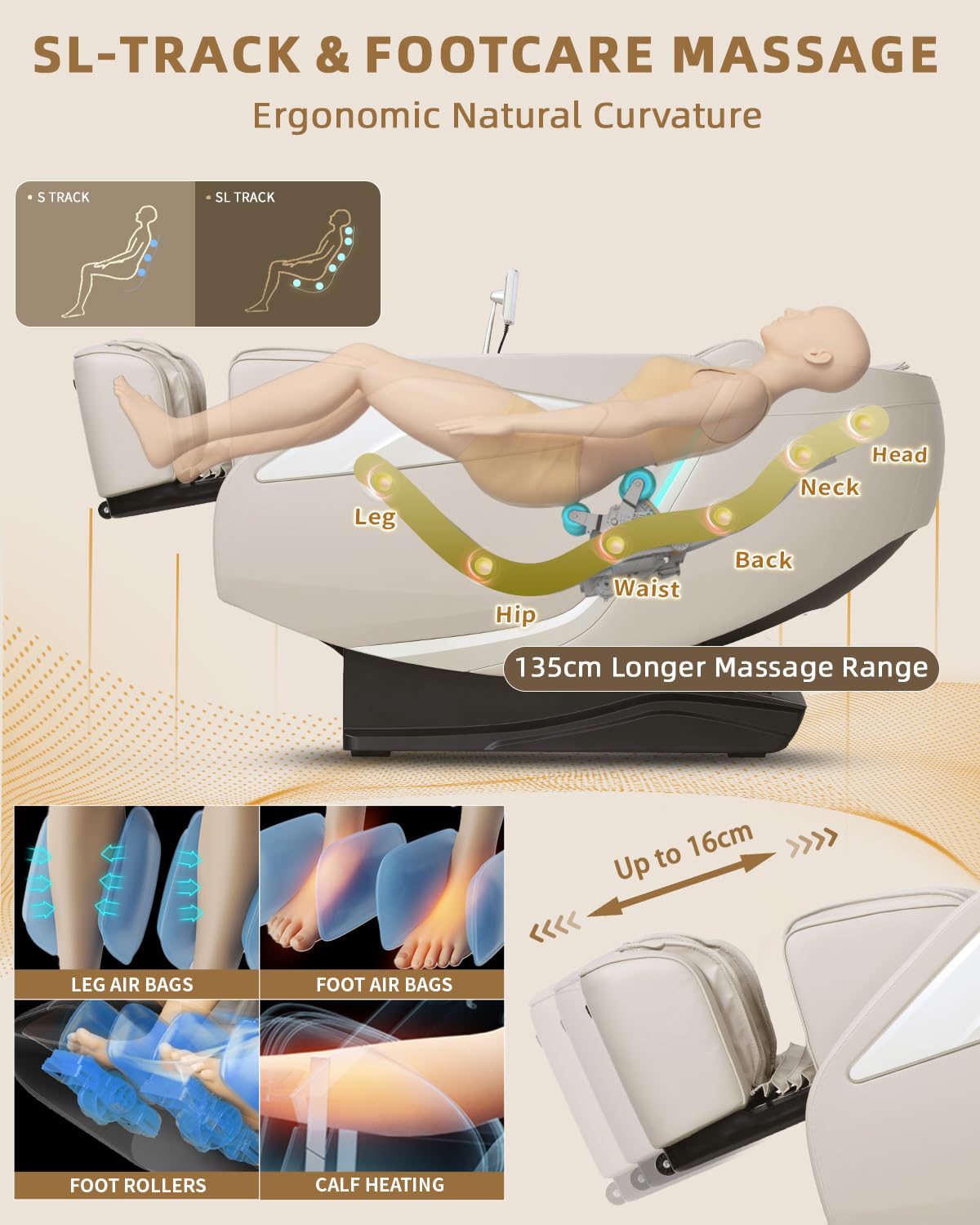 RelaxRelife Full Body Zero Gravity Massage Chair with Body Scan 4D Intelligent Shiatsu Strecth Massage, Back/Leg Heated with AI Voice Control Bluetooth Speaker Airbags SL Track Massage Beige RelaxRelife