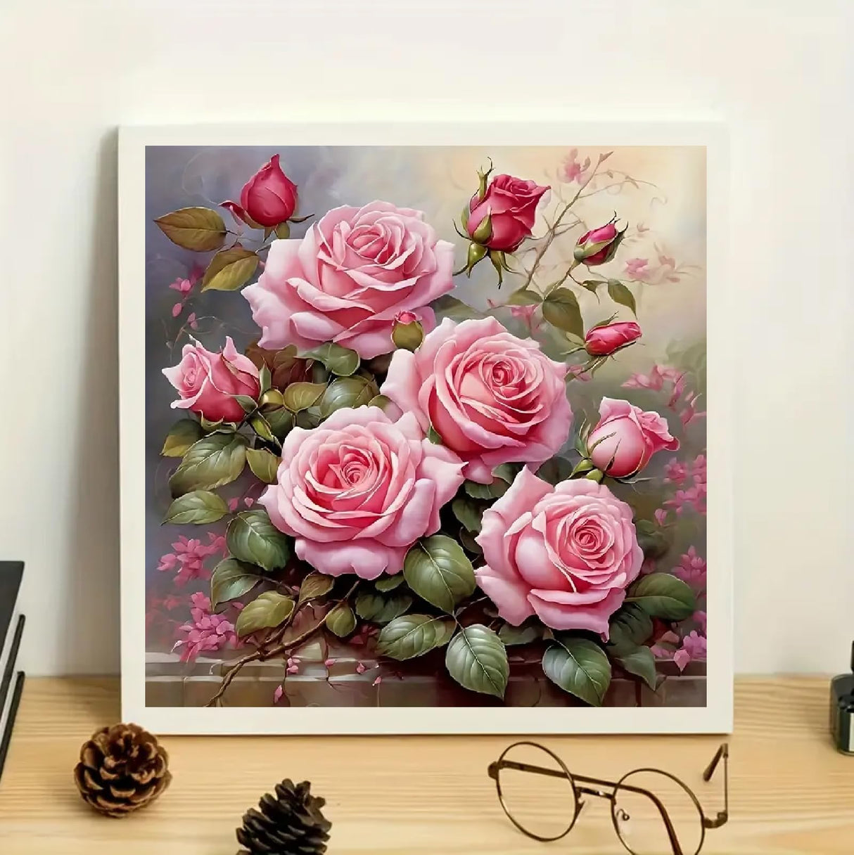 JFYHAB Pink Rose Diamond Painting Kits for Adults-Flowers Diamond Art Kits for Adults,5D Diamond Painting Rose, DIY Full Drill Diamond Painting Rose Gem Art and Crafts 12x12inch JFYHAB