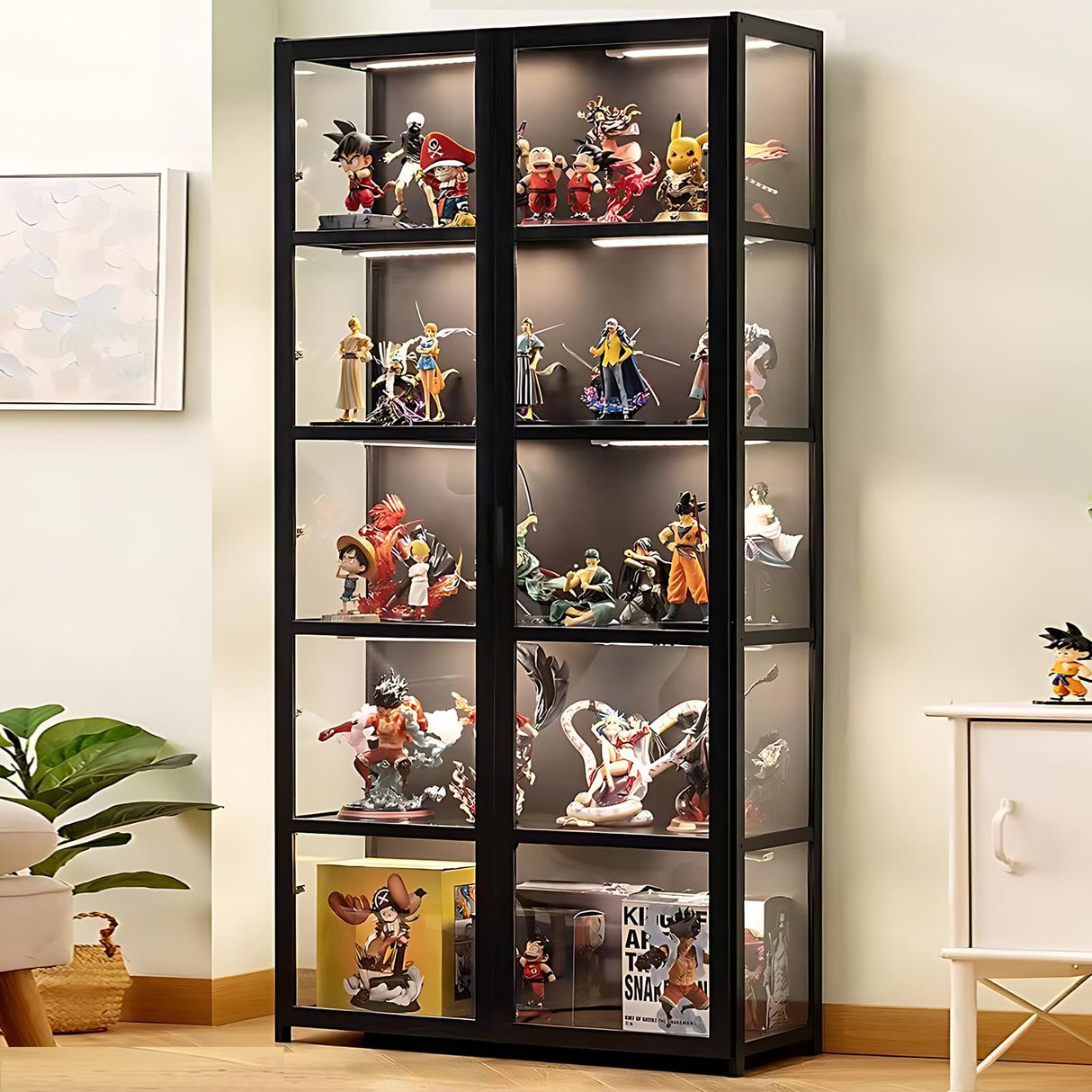ouioyggk Curio Display Cabinet, 5-Tier Storage Shelves with Acrylic Glass Door, Collectibles Toy Organizers Rack & Display Shelf, Kids Bookshelf and Bookcase for Playroom, Bedroom ouioyggk