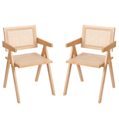 Furlide Rattan Dining Chairs Set of 2, Modern Mid Century Accent Chairs, Comfy Armchairs, Outdoor Rattan Chairs with Armrest for Bedroom Living Room Reading Room Dining Kitchen
