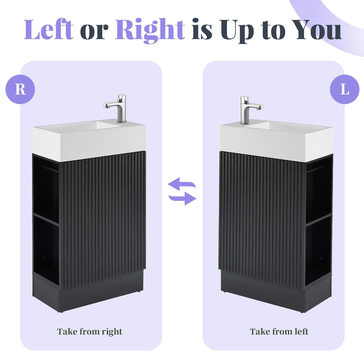 Merax Bathroom Vanity with Sink 18.6 Inch, Cabinet with Storage Shelf & Toilet Paper Holder, Left or Right Available, Merax