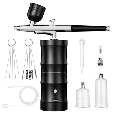 Airbrush Kit with Compressor Portable Airbrush Kit 48PSI High-Pressure Non-Clogging Air Brush Set Cordless Rechargeable with 0.3mm Nozzle and Cleaning Brush for Painting,Nail Art, Makeup (Black)