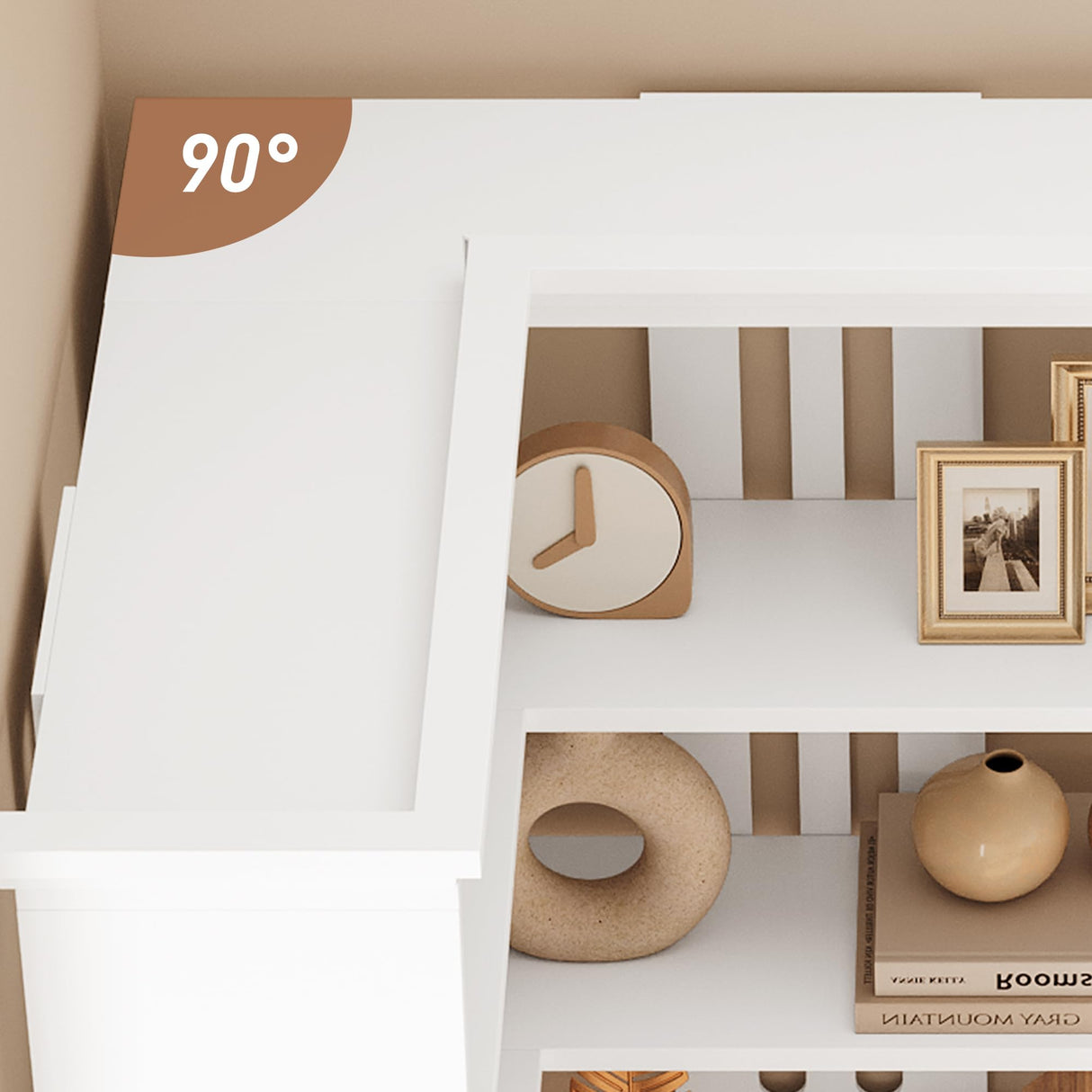 IDEALHOUSE Corner Bookshelf 72.8in Farmhouse Bookcase Large Bookshelves Wood Bookcase Tall 5 Tier Corner Shelf L Shaped Bookshelf Storage Display Rack Living Room Bedroom (White, Half Panel) IDEALHOUSE