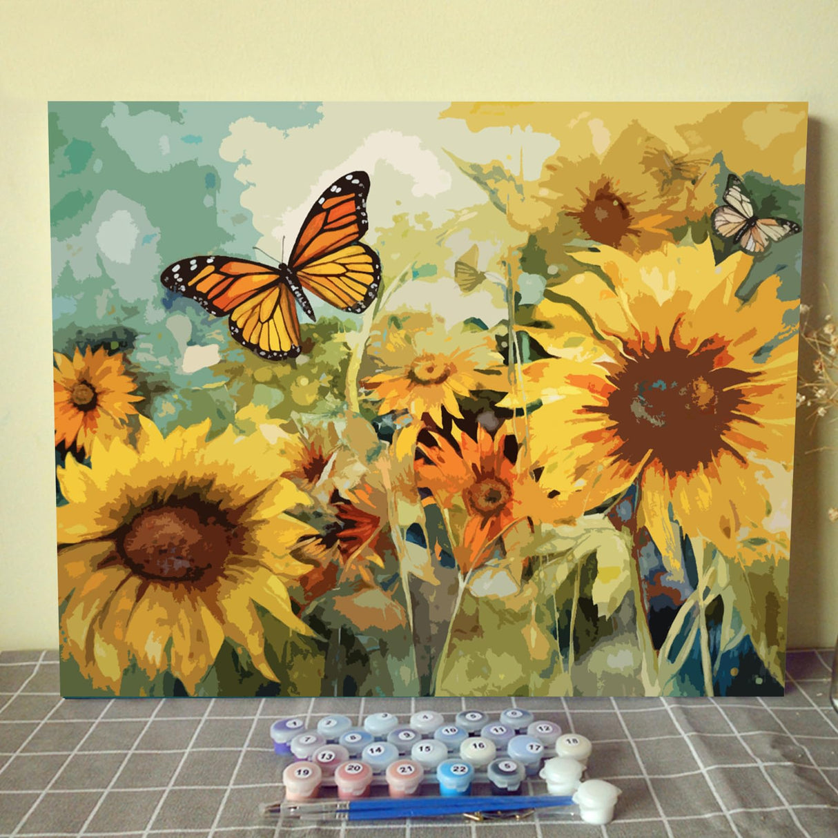 Tucocoo Sunflowers Landscape Paint by Number for Adults, DIY Digital Oil Painting Kits on Canvas with Brushes and Acrylic Pigment, Butterflies Flowers Close-up for Home Decor 16x20 inch (Frameless) Tucocoo