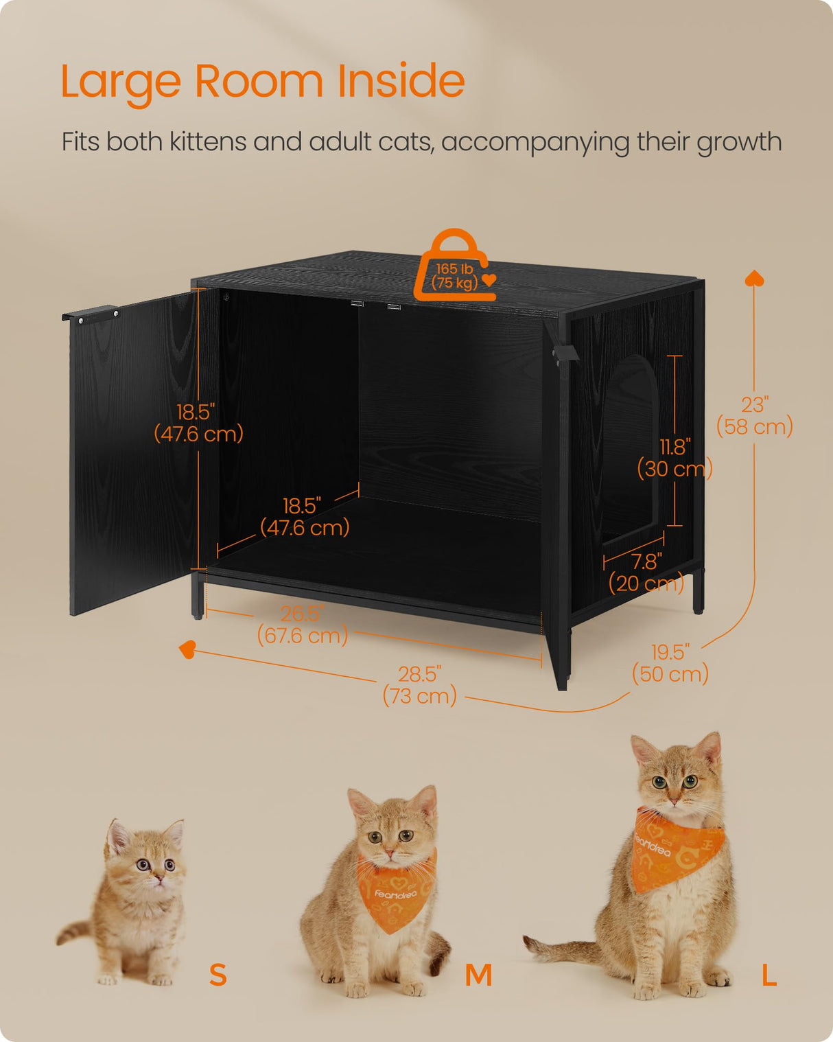 Feandrea Litter Box Enclosure, Modern Cat Litter Box Furniture Hidden, with Handles, Magnetic Locks, Cat House, Side End Table, 28.5 x 19.5 x 23 Inches, Ebony Black UPCL011B02 Feandrea