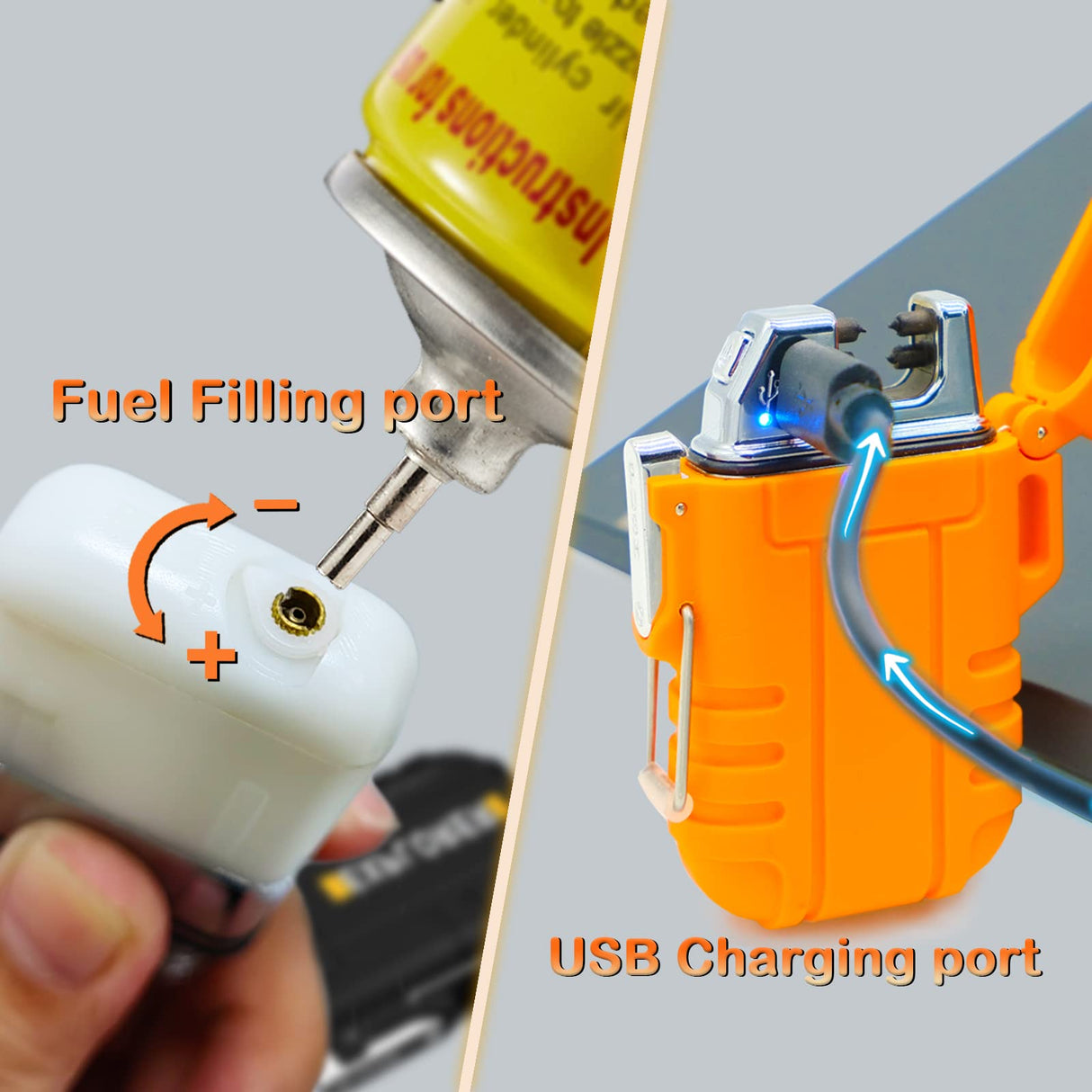 2 Pack Waterproof Lighter for Outdoor, Windproof Torch Lighter, Dual Arc Butane Electric Lighter, USB Rechargeable, Flameless Plasma Lighter for Camping Hiking Adventure Survival Tactical Gear Laffizz