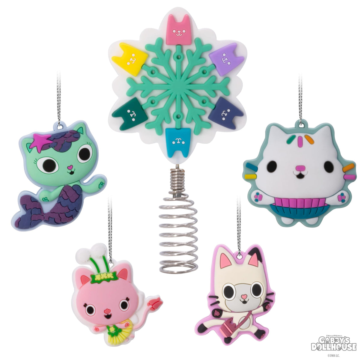 Hallmark DreamWorks Animation Gabby's Dollhouse Mini Christmas Tree Topper and Ornaments, Set of 5 Hallmark