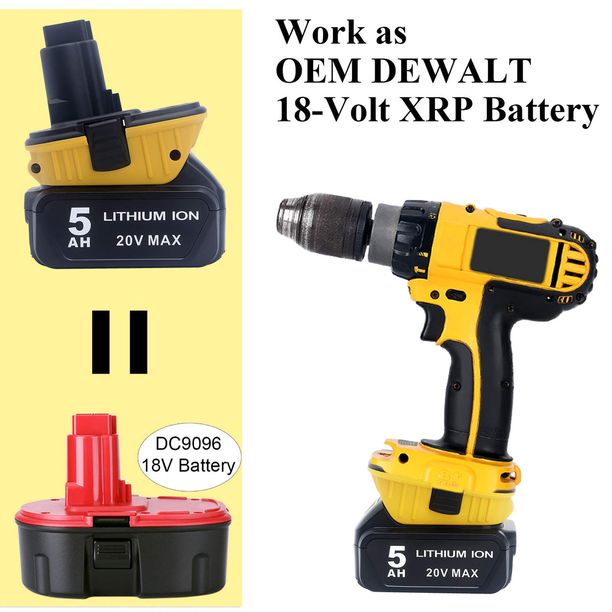 Qbmel 18V to 20V Battery Adapter Replacement for DCA1820, Compatible with 20V MAX Lithium Battery DCB203 DCB204 DCB205 DCB206 Convert to de-Walt 18Volts NiCad&NiMh battey DC9096 DW9096 DC9098 DW9099 Qbmel
