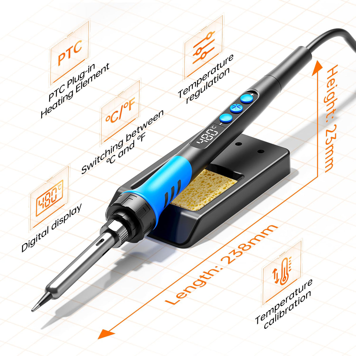 Soldering Iron Kit, 90W 110V LCD digital soldering gun,12-in-1 Soldering Iron Kit Tool,Temperature adjustable from 180-480°C,5 soldering tips,soldering wire,soldering paste,soldering pump MEAKEST