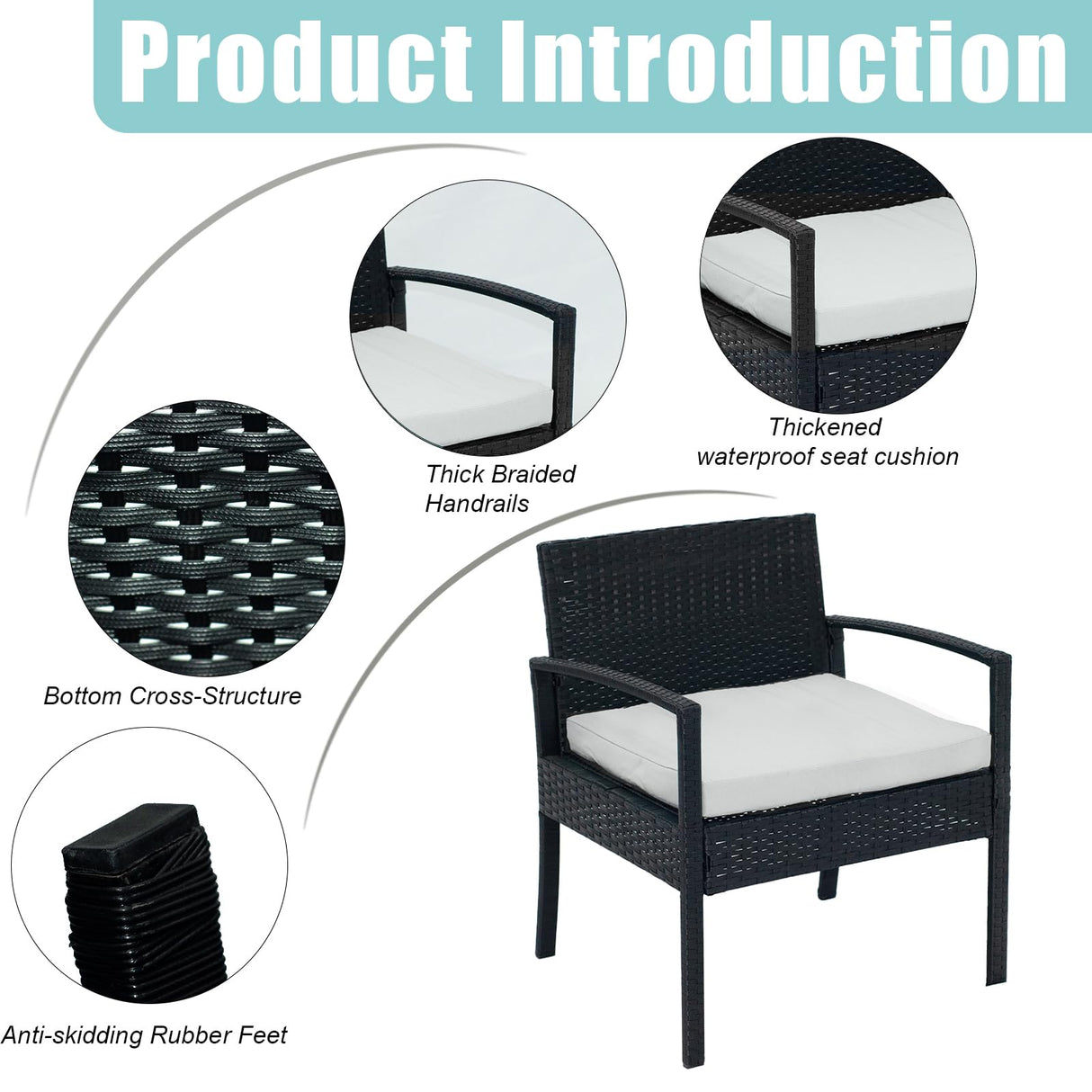 4-Piece Outdoor Wicker Sofa Set, Rattan Porch Furniture with Removable Cushions for Backyard, Balcony, and Deck - All-Weather Durability and Easy Assembly(Brown-Beige) Generic