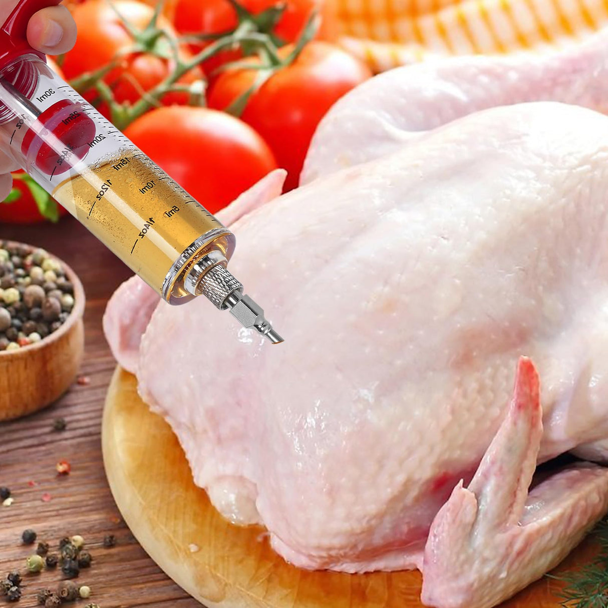 Turkey Injector Syringe - 3 Marinade Injector Needles, 1oz Meat Injector Syringe, Include 5- Hole Needle, Premium Portable Meat Injector Kit with Black Oil Brush & Cleaning Brush, Easy to Use & Clean Kingsmile