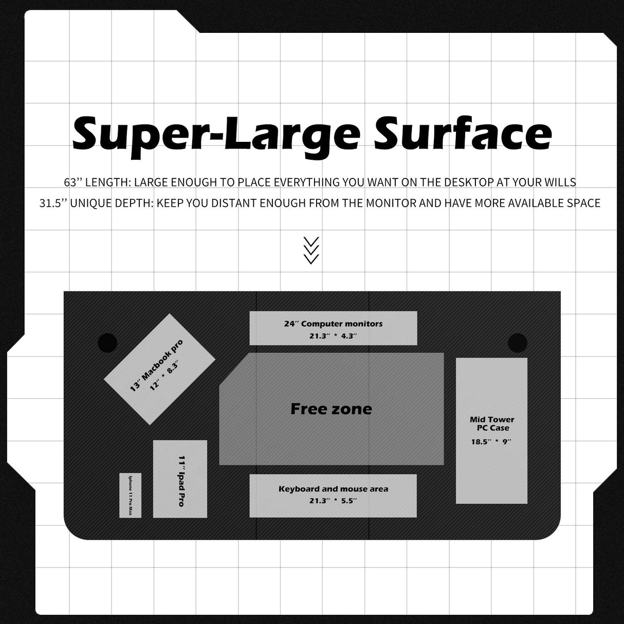 TOPSKY Gaming Desk Large Surface 63’’x31.5’’ with Cup Holder, Headphone Hook and Cable Management (Black) TOPSKY