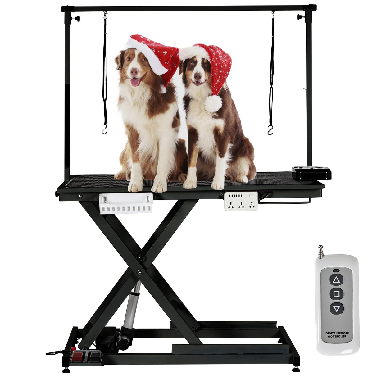 Professional Electric Dog Grooming Table Heavy Duty Pet Grooming Table Height Adjustable w/Leveling Wheels, Dog Grooming Arm, Anti Slip Tabletop &Tool Organizer, Dog Grooming Station 50" Black GarveeLife