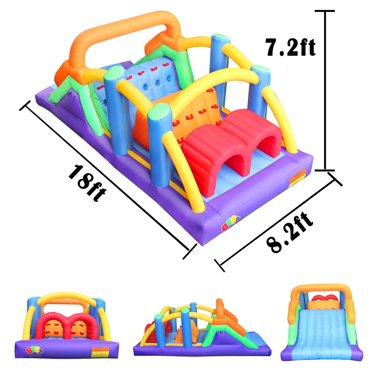 BESTPARTY Inflatable Obstacle Course Bounce House Castle with Large Slides Bounce Area and Obstacles Inflatable Bouncer House Jumper with Blower BESTPARTY