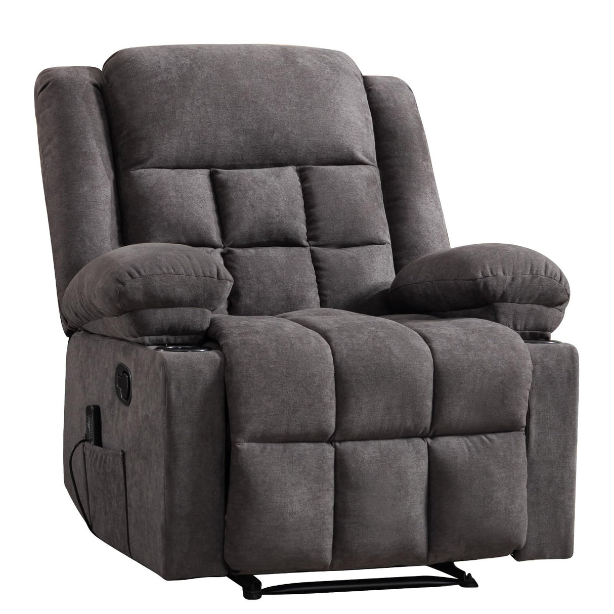 HAOMARKETS Classic Manual Recliner with Massage and Heat for Adults, Soft Fabric Recliners with Two Cup Holders, Overstuffed Heavy Duty Reclining Chair for Living Room, Grey HAOMARKETS