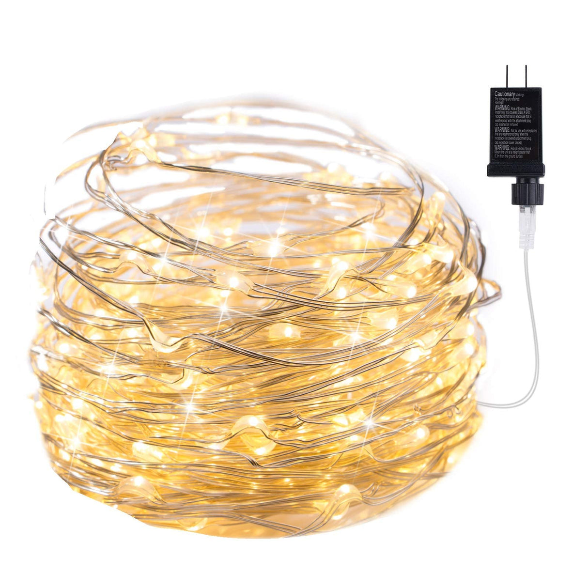 Minetom Fairy Lights Plug in, 33Ft 100 LEDs Waterproof Silver Wire Firefly Lights, Adaptor Included, Starry String Lights for Wedding Indoor Outdoor Christmas Patio Garden Decoration, Warm White Minetom