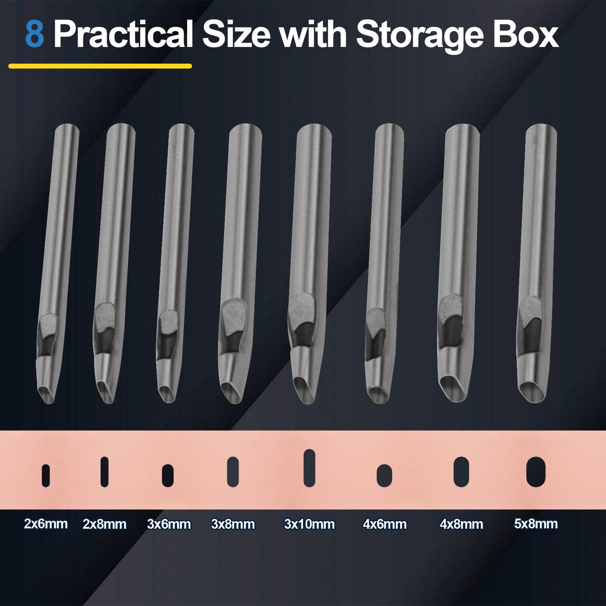 8 Size Oval Hole Punch for Leather 2mm-5mm, Boyistar Leather Craft Punch Tools Set Hollow Punching Oval Belt Hole Cutter Tool for Watch Band, Belt, Leather Crafting with Storage Box Boyistar