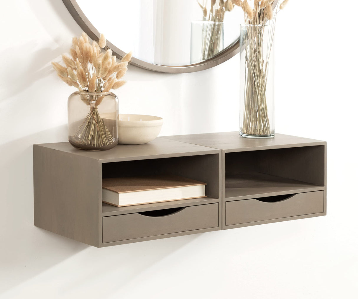 Kate and Laurel Hutton Modern Floating Shelf and Side Table, 12.5 x 10 x 7, Gray, Modern Farmhouse Floating End Table with Graywash Finish for Storage and Display Kate and Laurel