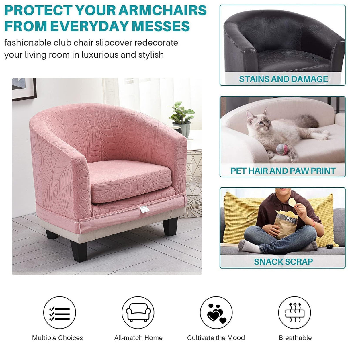 CRFATOP 2 Piece Club Chair Slipcover Stretch Barrel Chair Covers Jacquard Tub Chair Slipcovers Soft Armchair Sofa Cover Removable Couch Furniture Protector Arm Chair Cover for Living Room,D37 CRFATOP