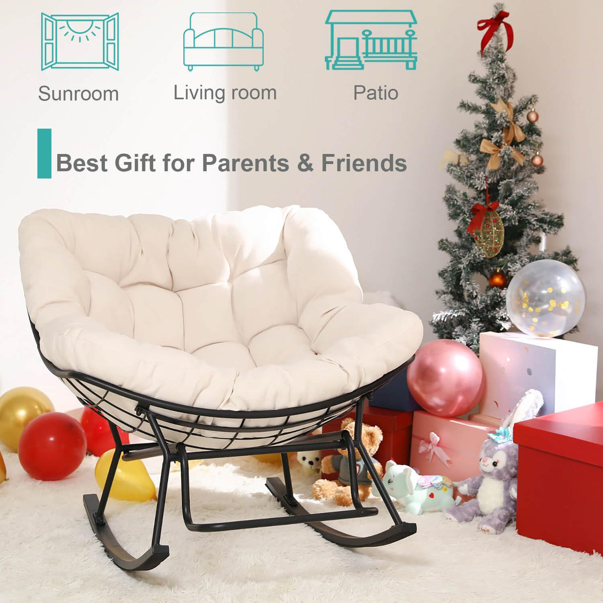 Rocking Chair Nursery, Ergonomic Papasan Chair with Soft Thick Cotton Cushion, Comfy Sofa Recliner Egg Chair for Living Room, Bedroom, Reading Room, Lounge Amarfly