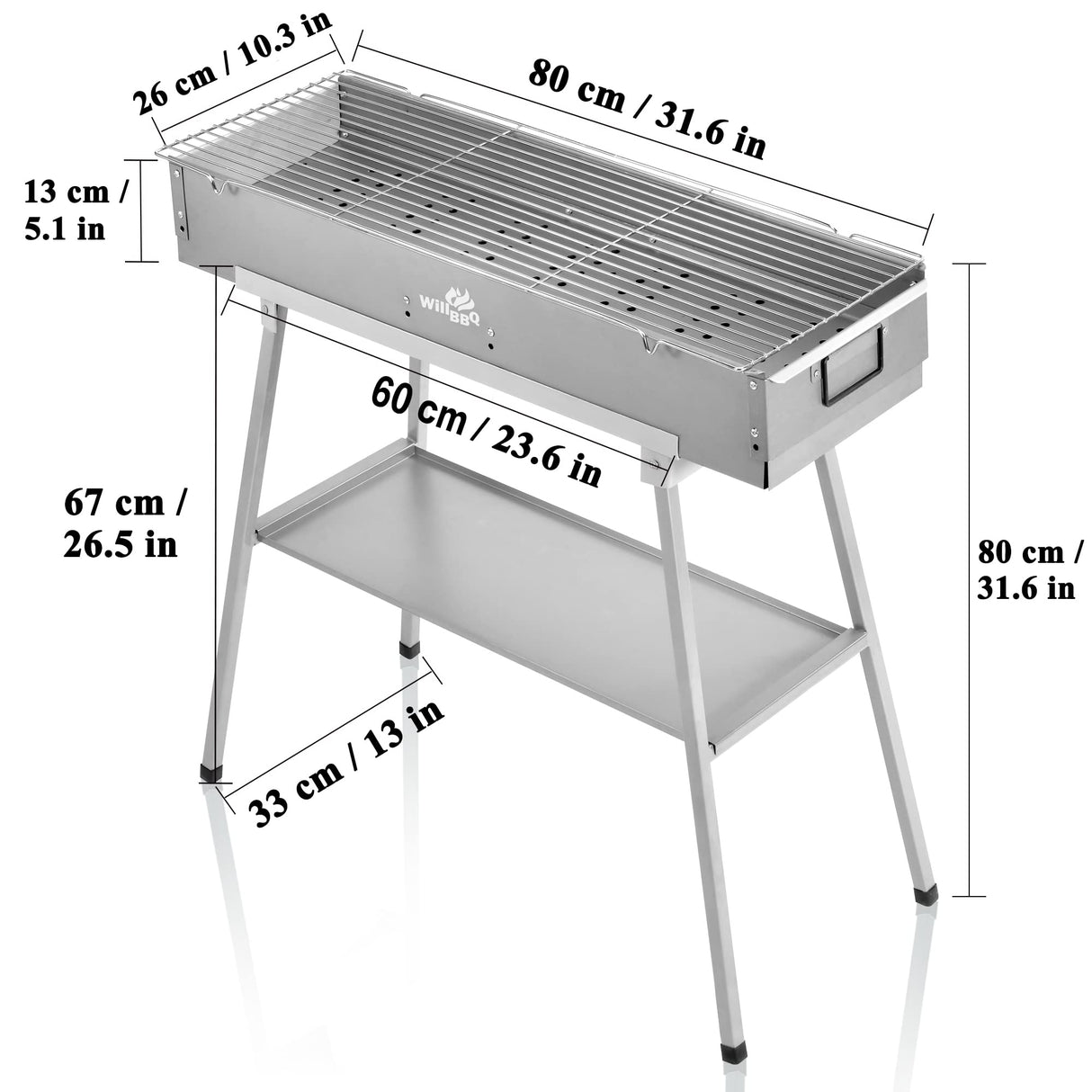 WILLBBQ Commercial Quality Portable Charcoal Grills Multiple Size Hibachi BBQ Lamb Skewer Folded Camping Barbecue Grill for Garden Backyard Party Picnic Travel Outdoor Cooking Use(31.6x10.3x5.1 inch) WILLBBQ