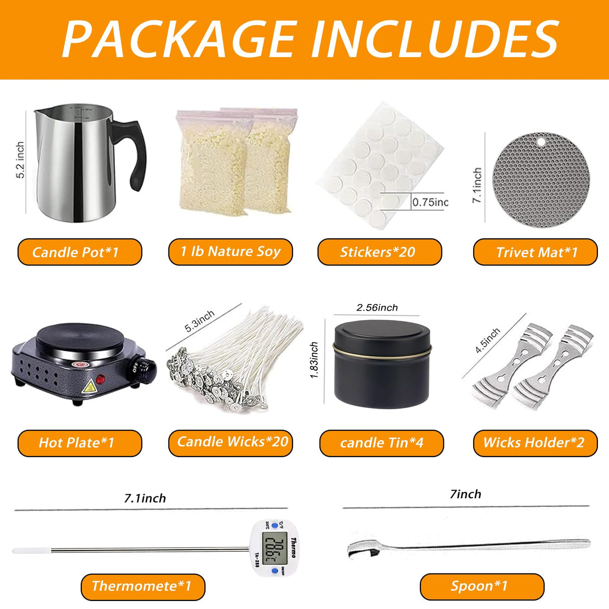 BBAXI Candle Making Kit with Electronic Hot Plate,Candle Wax Melter for Melting,Including Melting Pot, Hot Plate,1lb Soy Wax,Stain Spoon,Cotton Wicks,Center Devices,Wick Stickers BBAXI