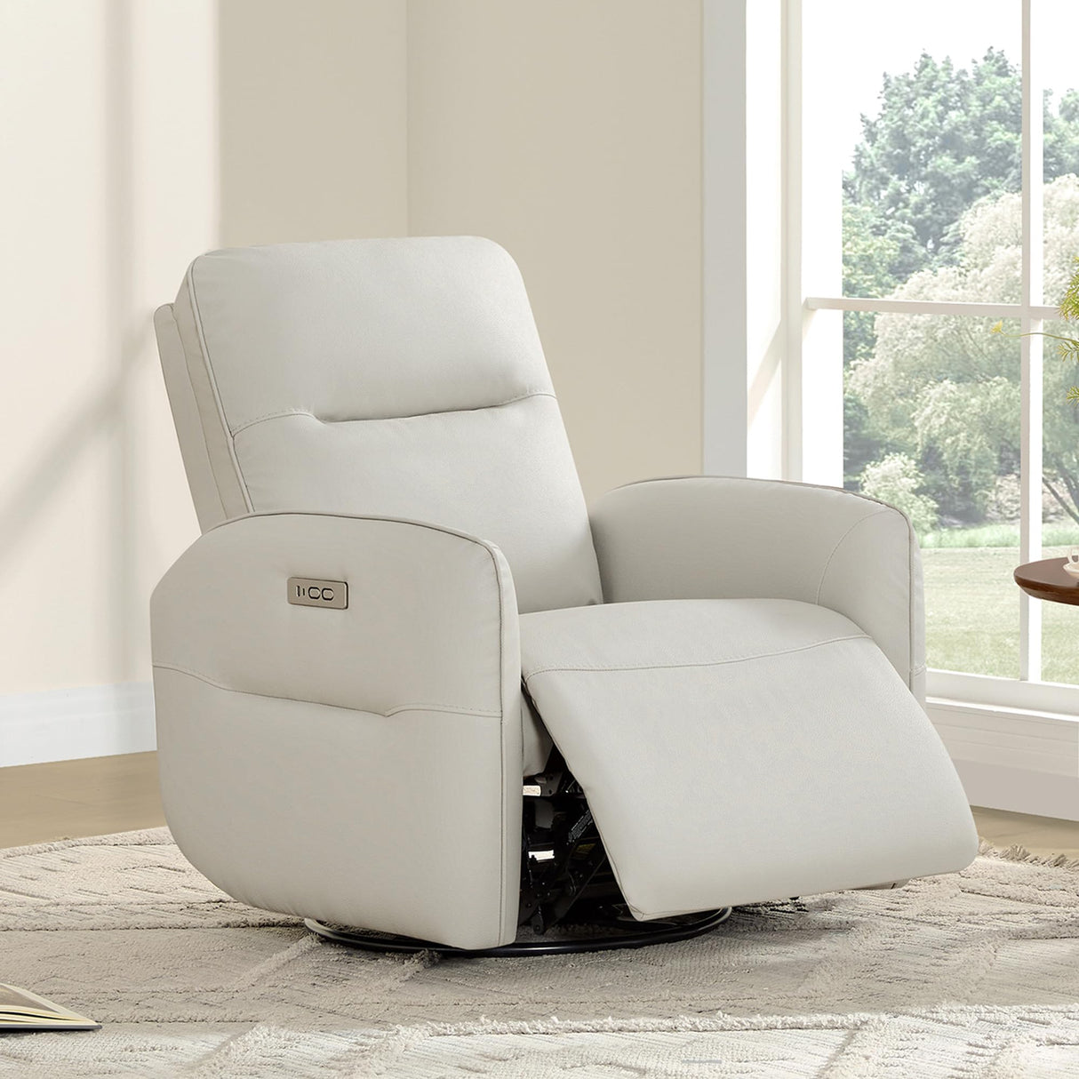 CHITA Faux Leather Power Recliner Chair, Swivel Glider Recliner for Adults, Nursery Rocking Chair with USB & Type-C Charging for Living Room, Bedroom, Creamy Grey CHITA
