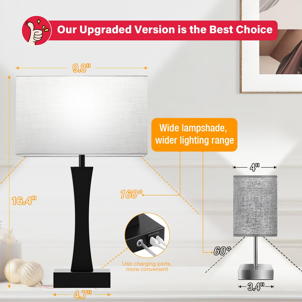 Bedside Lamps for Night Stands - 3 Way Dimmable Table Lamp for Bedroom with USB C+A Ports,Modern Bedside Lamps Set of 2, Touch Lamps for Nightstand Living Room Side Table End Tables(Bulbs Included) Seealle