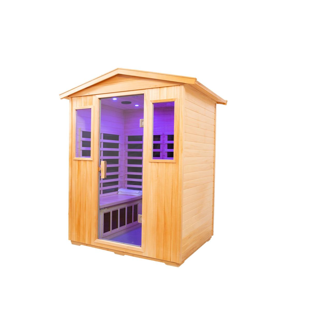Outdoor Sauna for 4 Person,Applicable Indoors and Outdoors. Far Infrared Sauna 8 Low EMF Heaters, Wooden Sauna Room 2050 Watt, Old Chinese fir, Chromotherapy, Bluetooth Speaker, LCD, LED. Generic