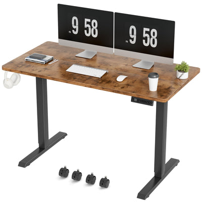 Furmax Electric Standing Desk, 47 x 24 Inches Height Adjustable Desk with Removable Casters, Home Office Computer Desk (Brown)