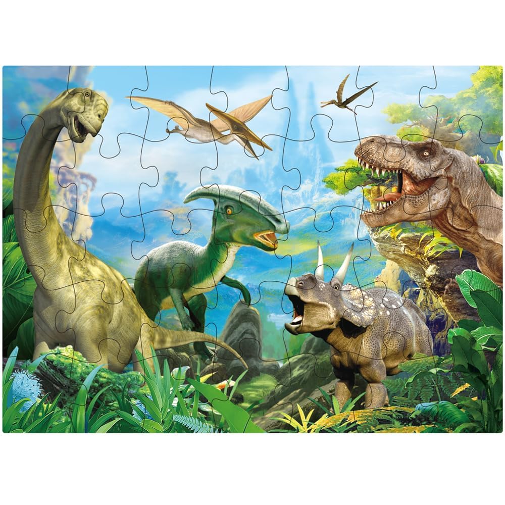 Dinosaur Jigsaw Puzzle for Kids Age 3-5 4-8 Year Old, 35 Piece Jumbo Toddler Floor Puzzle for Kid Boy Girl Learning Educational Toy Gift Box MyReiDo