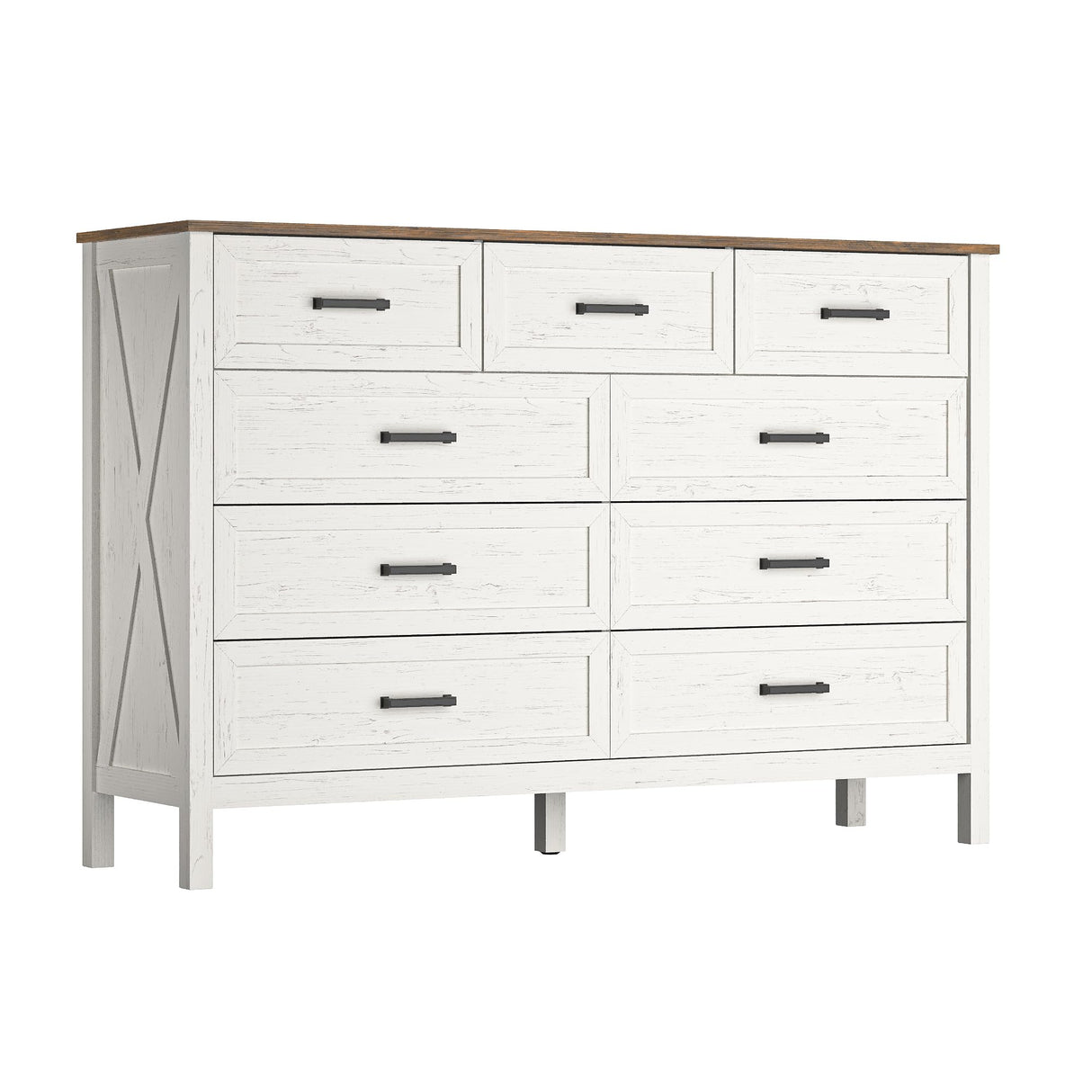 BAZELOR Farmhouse 9 Drawers Dresser for Bedroom, 37 Inch Tall Wood Rustic Wide Chest with Natural Texture, Large Dressers for Bedroom, Hallway, Entryway, Antique White BAZELOR