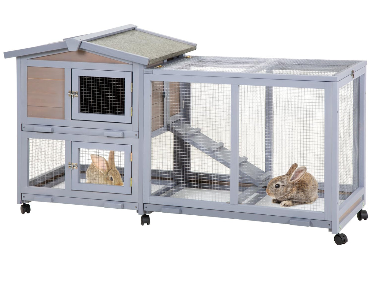 PayLessHere Rabbit Hutch Wooden Rabbit Cage Two Layers Chicken Coop Outdoor Indoor Bunny Cage Guinea Pig Cage Waterproof Roof Bunny Hutch with Casters and Tray PayLessHere
