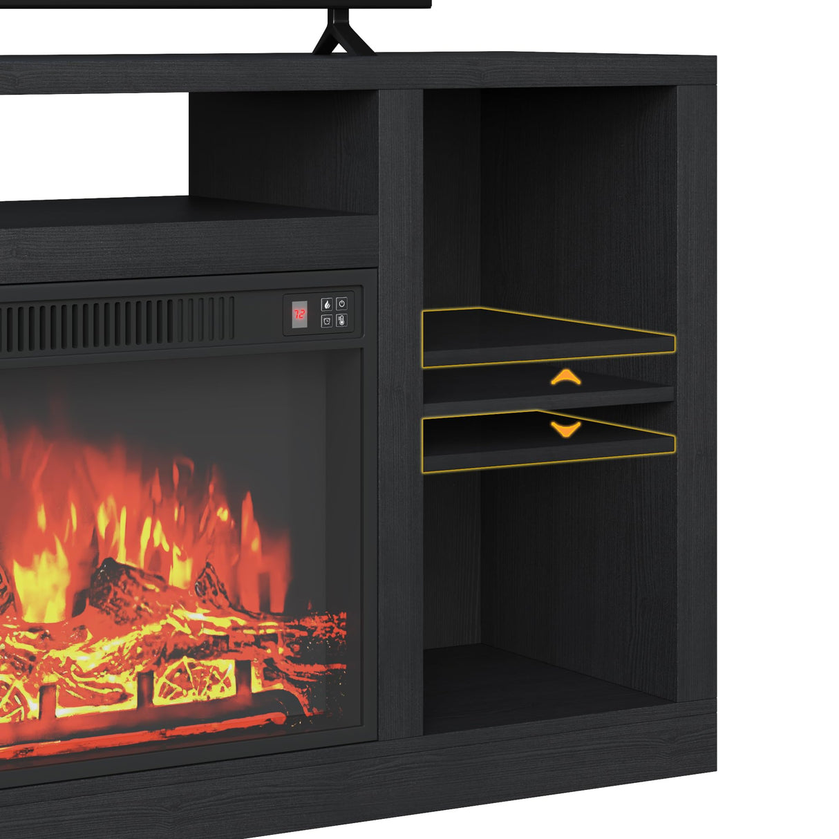YESHOMY Electric Fireplace TV Stand for Televisions up to 65+ Inch, Media Entertainment Center Console Table with Four Open Storage Shelves & Cabinets, 58 Inch, Black YESHOMY