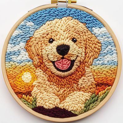 DIY Punch Needle Kits for Beginners Cute Puppy Golden Retriever Dog with Hoop Punch Needle Starter Craft Embroidery Set Easy for Adults and Children Festival Gift and Decoration 20x20cm-2