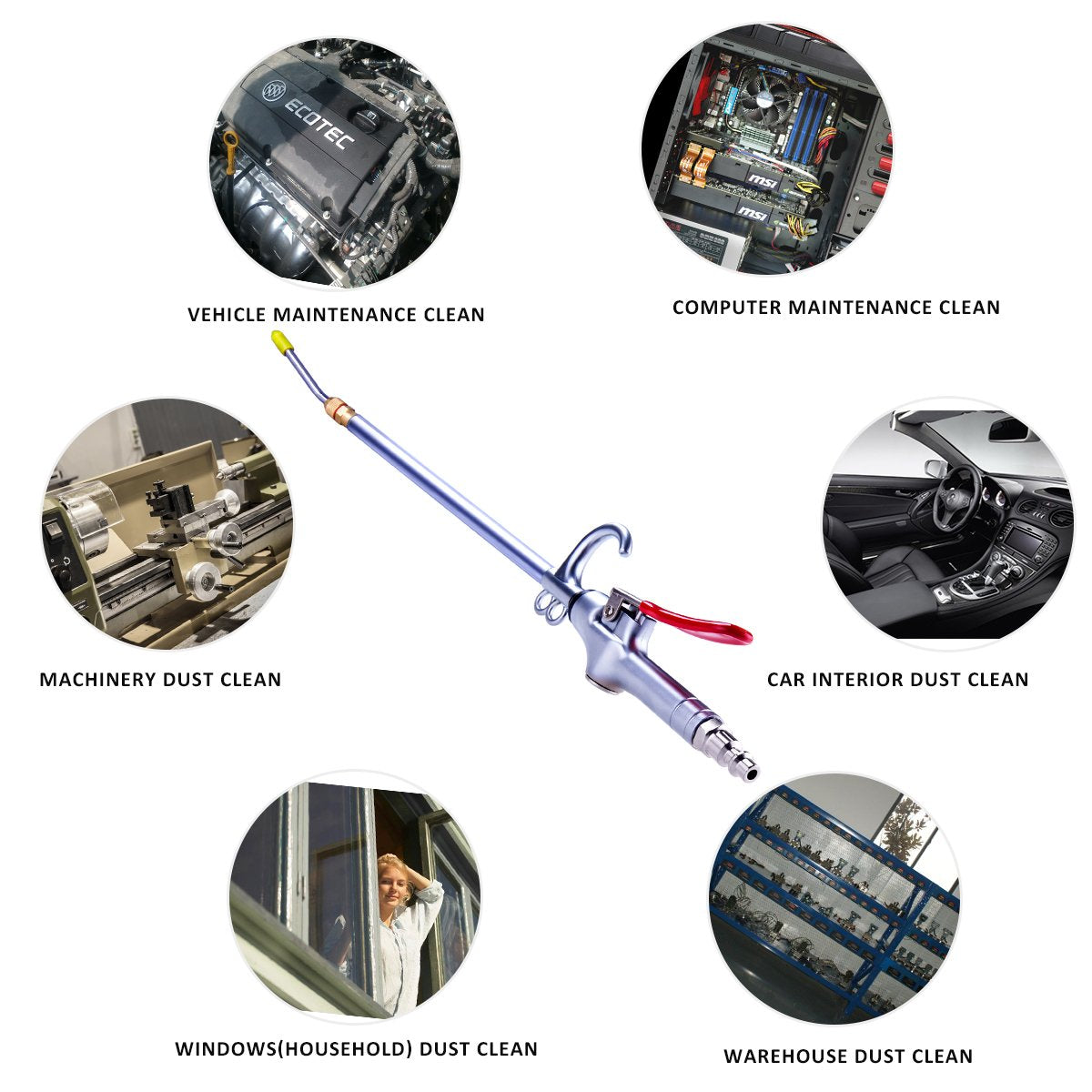 High Volume Powerful Industrial Air Blow Gun, 17-26 Inch Extensible Stainless Steel Air Flow Nozzle, Pneumatic Air Compressor Accessories Tool, Extended Dust Air Blower Gun with 360 Degree Swivel Hook JASTIND