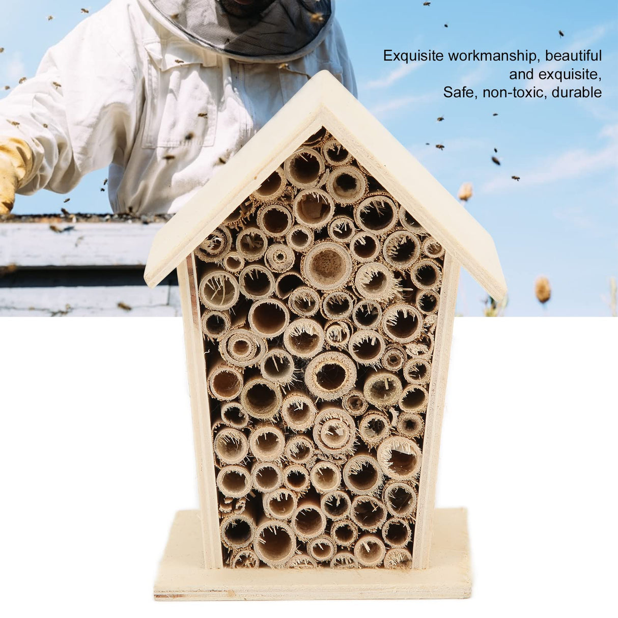 Bee Houses Bird House Bee Hive Wooden Insects House, Wooden Bee Hive, Hanging Hotels for Pollinator Bees, Ladybugs Pssopp