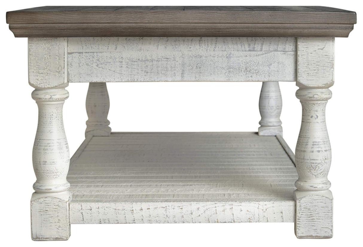 Signature Design by Ashley Havalance Farmhouse Lift Top Coffee Table with Fixed Shelf and 2 Hidden Storage Trays, Gray & White with Weathered Finish Signature Design by Ashley