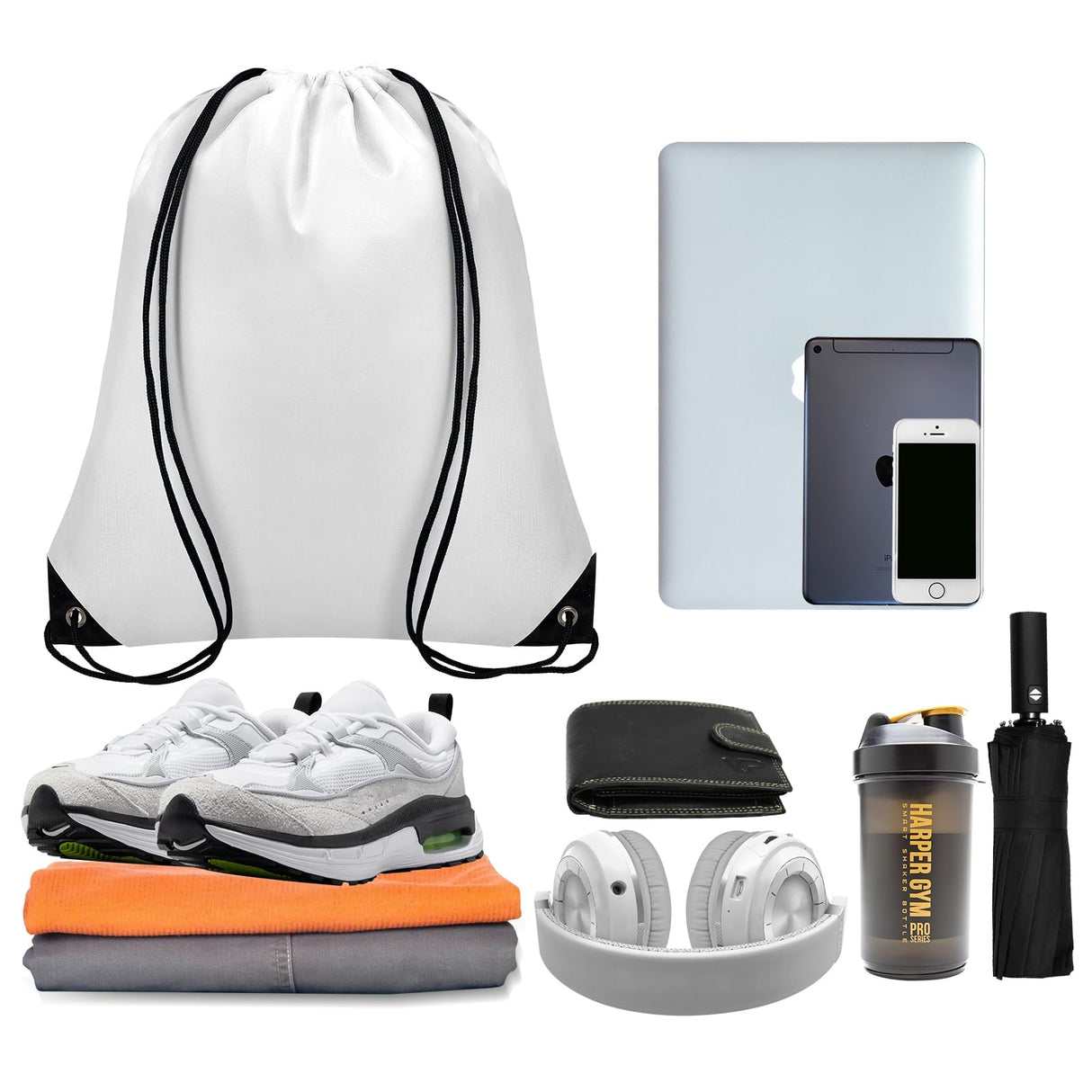 Grneric 10Pcs Drawstring Backpack Bulk Cinch Bag, Drawstring Bags Polyester for Gym Sports Beach Party Trip (White) Grneric