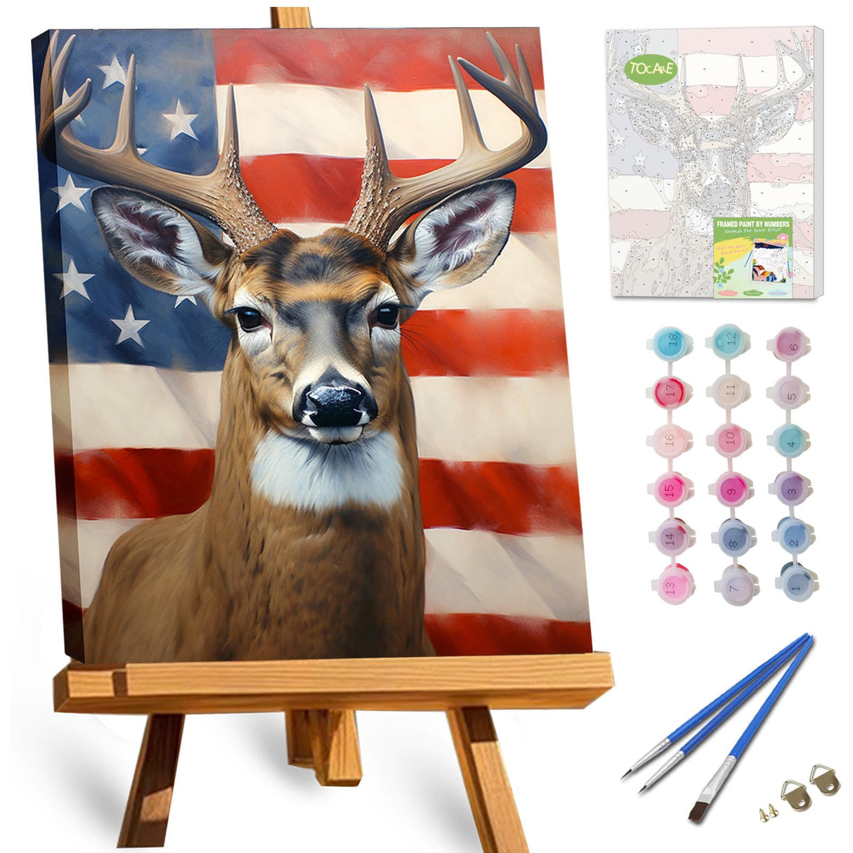TOCARE Framed Paint by Numbers Kit for Adults, American Deer Paint by Numbers with Frame,Deer Paint by Number Framed Canvas for Adults Animals (12x16Inch, Without Easel) TOCARE