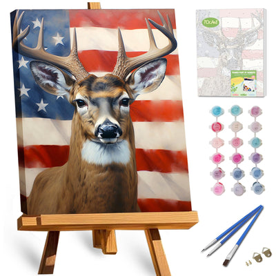 TOCARE Framed Paint by Numbers Kit for Adults, American Deer Paint by Numbers with Frame,Deer Paint by Number Framed Canvas for Adults Animals (12x16Inch, Without Easel)