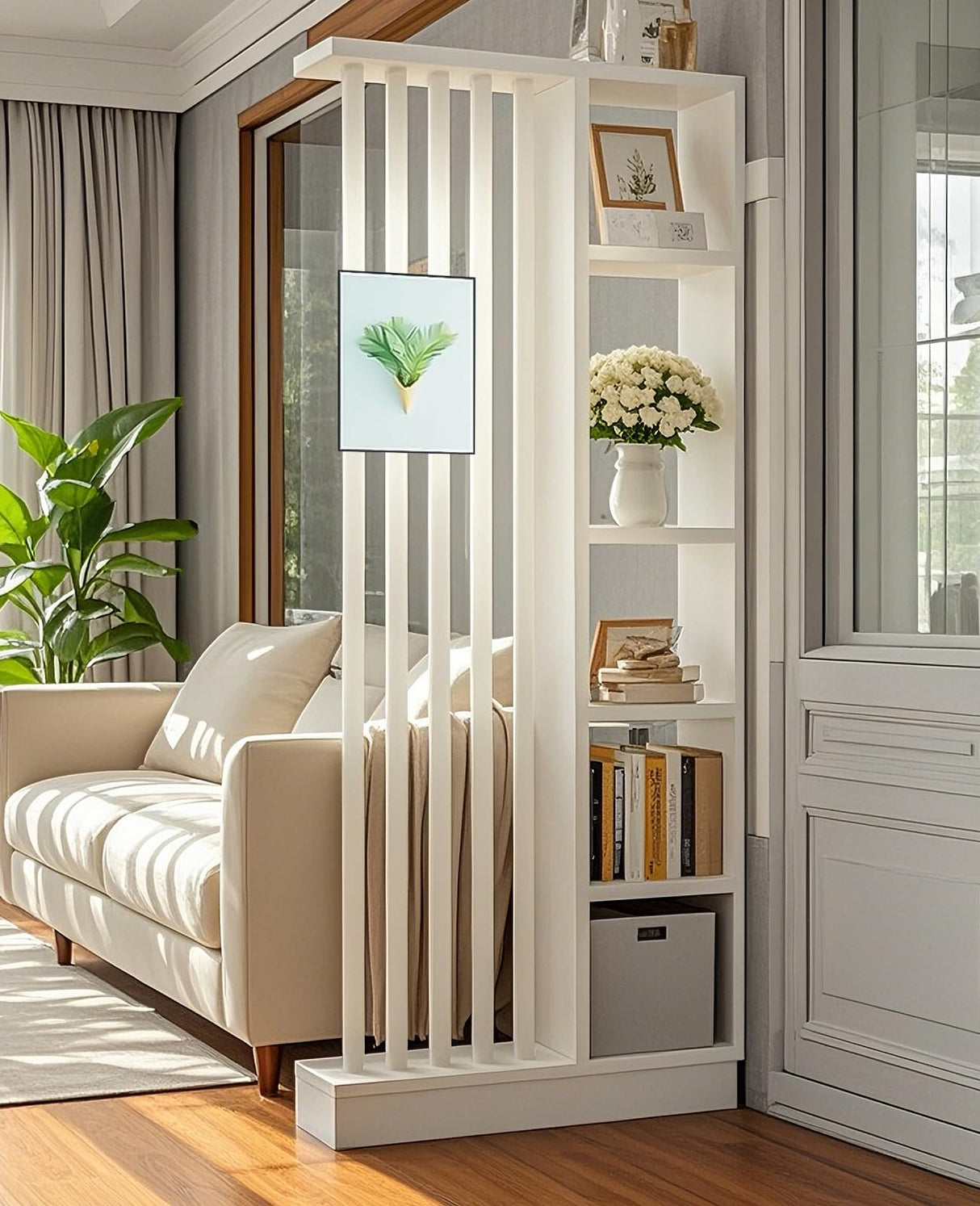 Wall Room Divider, Storage Cabinet Storage Display with Shelves, Modern Freestanding Wood Room Divider Screen, Wall Privacy Screens for Home Office Decorative (White,31.5" L x 9.5" W x 79.5" H) Kavie