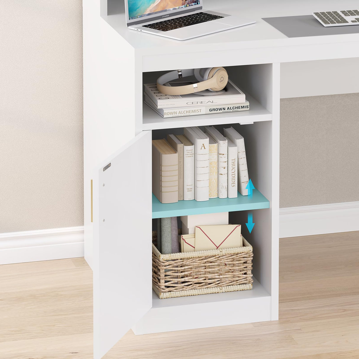 YOMILUVE Computer Desk with 3 Drawer & Storage Shelves, Home Office Desk with File Drawer & Cabinet, Writing Study Table with Long Monitor Stand & Printer Shelf, Executive Desk, White YOMILUVE