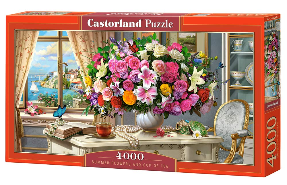 Castorland C-400263-2, Puzzle4000 Hobby Panoramic Summer Flowers and Cup of Tea Jigsaw Puzzle, 4000 Pieces Set, Multicolour Castorland