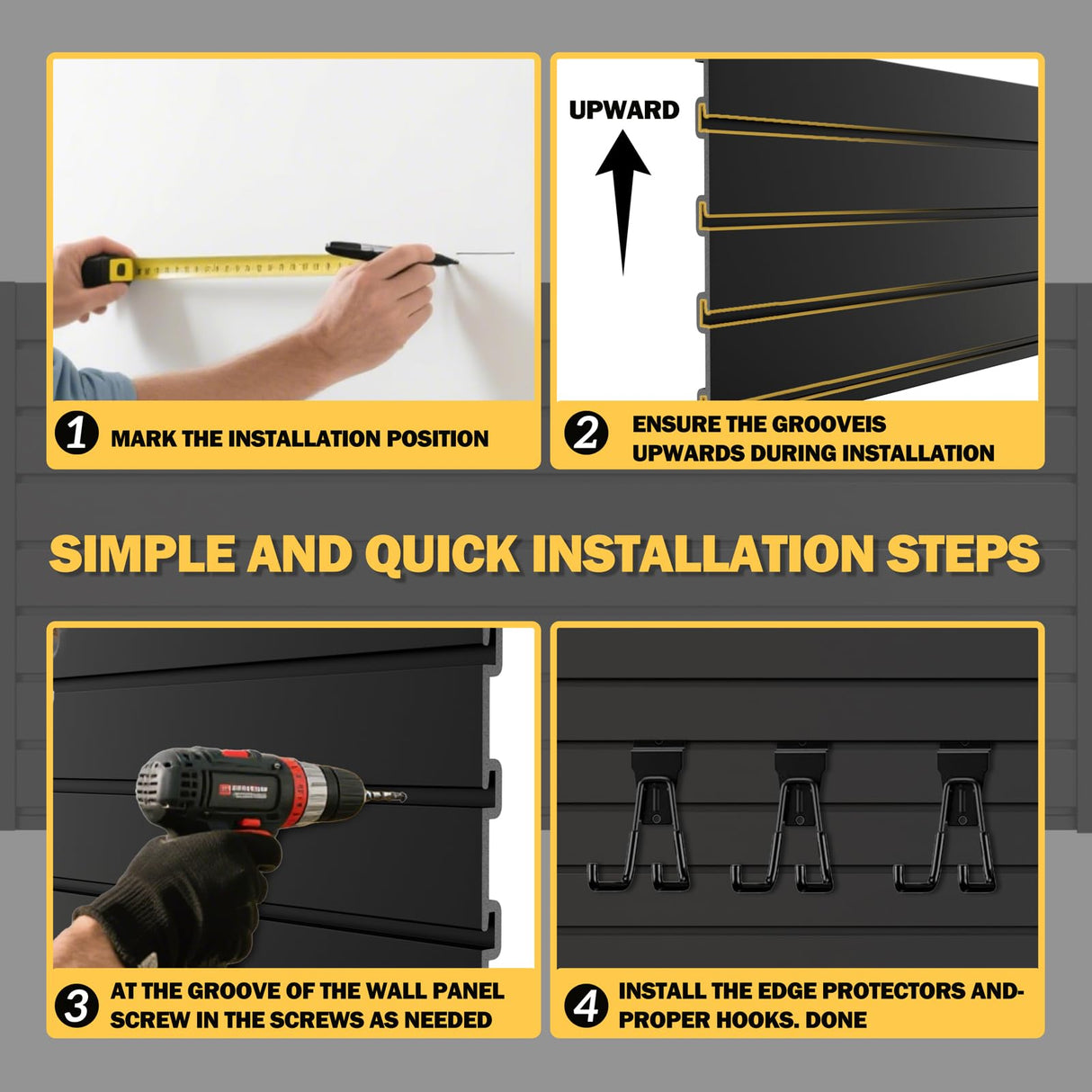 RORA Slat Wall Paneling Garage Slat Wall Storage Systems 4x8 ft Slatwall Black Heavy Duty Satwall for Tool Organization ,Pvc SlatWall Panels,Fits for Storage and Display RORA