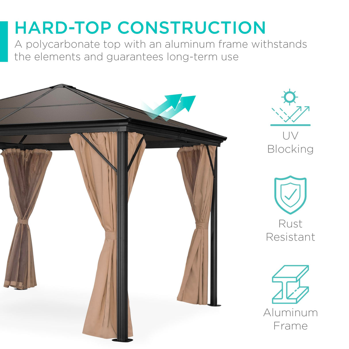 Best Choice Products 10x10ft Hardtop Gazebo, Outdoor Aluminum Canopy for Backyard, Patio, Garden w/Side Curtains, Mosquito Netting, Zippered Door Best Choice Products