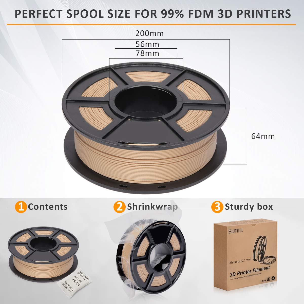 SUNLU Real Wood Fiber Wood PLA Filament, Neatly Wound PLA 3D Printer Filament 1.75mm Dimensional Accuracy +/- 0.03mm, Fit Most FDM 3D Printers, 1kg Spool (2.2lbs), Woody Scent Real Wood Fiber PLA 1.75 SUNLU