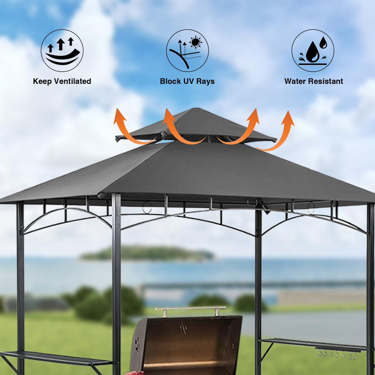 Grill Gazebo 2 Tier BBQ Barbecue Canopy Tent Shelter for Outdoor Patio Backyard (L96 x W60 x H101 Grey) Grezone