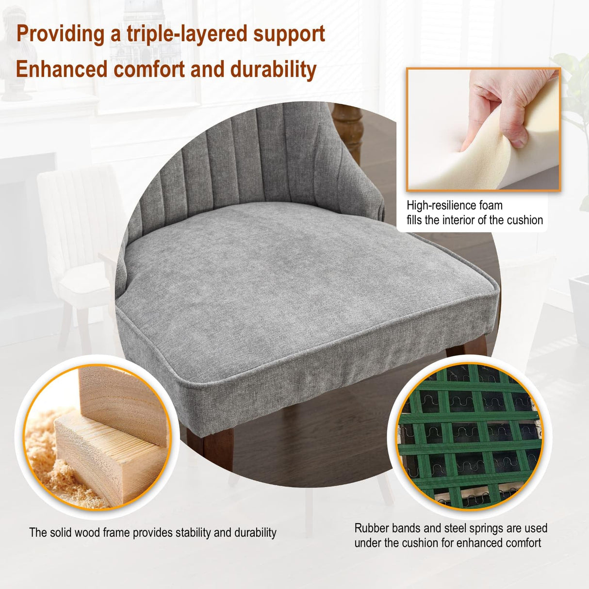 BEIDOR Velvet Dining Chairs Set of 6,Comfy Fabric Upholstered Accent Chairs for Kitchen Living Room,Channel Tufted Dining Room Chairs with Curved Solid Wood Legs(Gray) BEIDOR